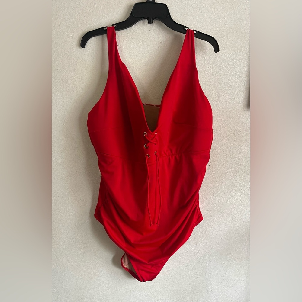 Cacique Red Lace-Up One-Piece Swimsuit